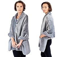 Premium Double Layer Poncho Blanket -No Sleeves Easy On Easy Off - Sherpa Shawl with Pockets -Wearable Blanket- Gifts for Grandma (Silver Grey)