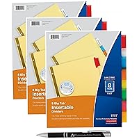 Avery Big Tab Insertable Dividers Buff Paper, 8 Multicolor Tabs, Pack of 3 Sets (11111) with Bonus AdvantageOP Custom Retractable Pen