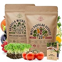 Arugula Microgreens & 20 Most Popular Vegetables Seeds Bundle Non-GMO Heirloom Seeds for Indoor and Outdoor Over 221,300 Microgreen & Vegetables Seeds in One Value Bundle