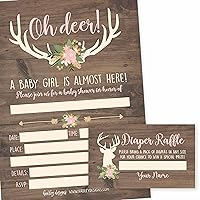 25 Oh Deer Baby Shower Invitations, 25 Baby Shower Diaper Raffle Tickets For Baby Shower Girl, Pink Rustic Buck Fill or Write in Card, Diaper Raffle Cards, Baby Shower Invitation Inserts