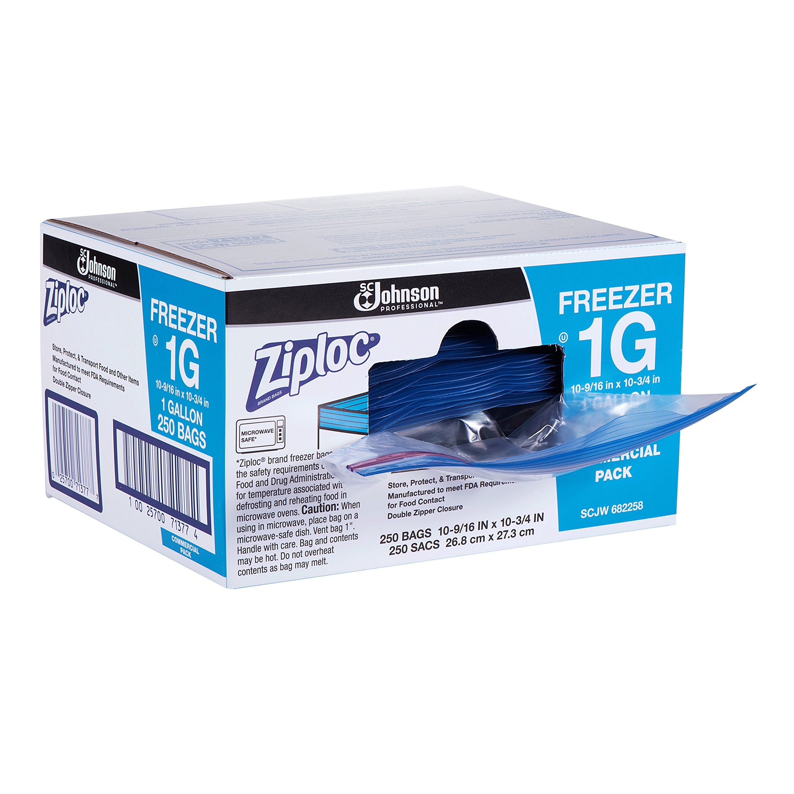 SC Johnson Professional Ziploc Freezer Bags, For Food Organization and Storage, Double Zipper, Gallon, 250 Count