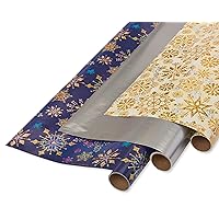 Papyrus Wrapping Paper Rolls for Christmas, Hanukkah, and All Holidays, Snowflakes Print and Metallic Silver (3 Rolls, 62.5 sq. ft.)