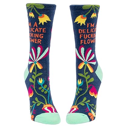 Blue Q Socks, Women's Crew, I'm A Delicate F--king Flower Women's shoe size 5-10(One size)