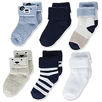 Amazon Essentials Unisex Babies' Cozy Cotton Turn Cuff Socks, 6 Pairs
