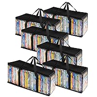 Stock Your Home DVD Storage Bags (Set of 6) Media Organizer Bag for DVDs, CDs, Blu Ray Disc, Movie Cases, VHS Box, Video Game Disks, Clear Plastic Holders with Carrying Handles and Zipper - Black