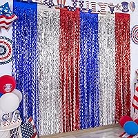 LOLStar 4th of July Decorations,Red White and Blue 3 Pack Wave Tinsel Foil Fringe Curtains,Independence Day Photo Booth Prop Streamer Backdrop for America Patriotic Party,Memorial Day,Labor Day