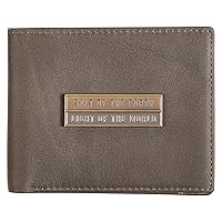 Christian Art Gifts Genuine Full Grain Leather RFID Blocking Scripture Wallet for Men: Salt of the Earth - Matthew 5:13 Inspirational Bible Verse Accessory for Credit Cards, Bills, ID, Photos, Gray