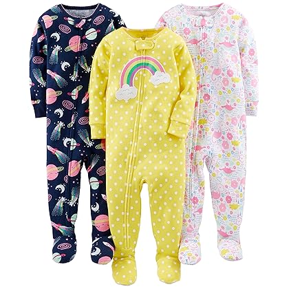 Simple Joys by Carter's Toddlers and Baby Girls' Snug-Fit Footed Cotton Pajamas, Pack of 3