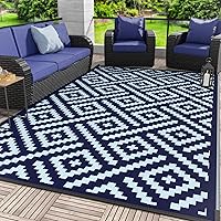 GENIMO Outdoor Rug for Patio Clearance, 6'x9' Waterproof Camping Mat, Reversible Plastic Straw Rugs for RV, Camper, Balcony, Backyard, Picnic, Deck (Navy Blue & Baby Blue)