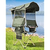 Canopy Chair with Cooler for Outdoors Sports, Folding Camping Chair with Shade Canopy, Cup Holder, Side Pocket for Camping, Beach, Tailgates, Fishing - Support 330 LBS