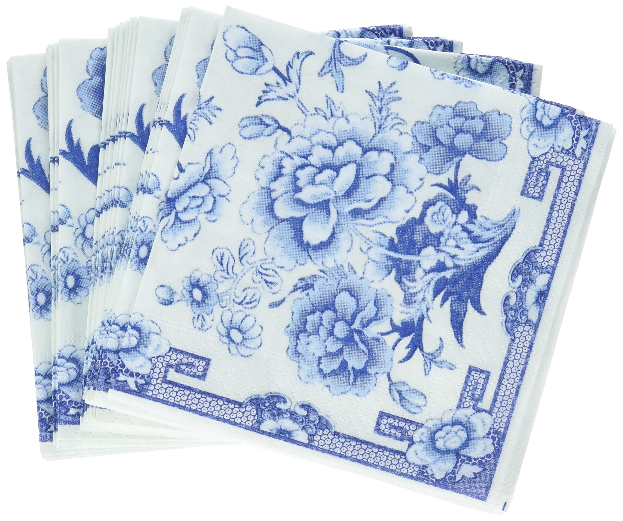 Entertaining with Caspari Cocktail Napkin, Blue and White, 20-Pack