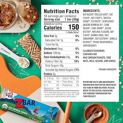 CLIF KID ZBAR - Organic Granola Bars - Iced Oatmeal Cookie - Non-GMO - Organic -Lunch Box Snacks (1.27 Ounce Energy Bars, 18 Count)