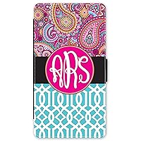 iPhone Xs Max, Phone Wallet Case Compatible with iPhone Xs Max [6.5 inch] Pink Paisley Turquoise Lattice Monogrammed Personalized Protective Case IPXSMW