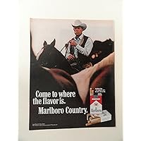 Marlboro Red Or Longhorn filter Cigarettes,1971 print ad (closeup of cowboy cigarette in mouth/on horse/dust.) Orinigal Magazine Print Art.
