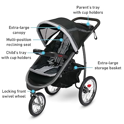 Graco FastAction Fold Jogger Travel System | Includes the FastAction Fold Jogging Stroller and SnugRide 35 Infant Car Seat, Gotham