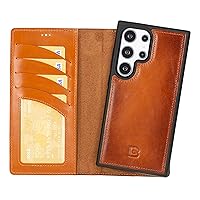 BOULETTA for Samsung Galaxy S24 Ultra Wallet Case - Handmade Full-Grain Leather Detachable Magnetic Flip Phone Case with Card Holders (4), RFID Blocking, Kickstand 6.8 Inches, Tan Brown