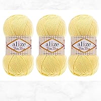 Alize Baby Best Yarn 90% Anti-Pilling Acrylic 10% Soft Bamboo Blend Crochet Hand Knitting Art Lot of 3 Skeins 300gr 786yds (3 Pack, Cream - 01) (Lemon Yellow)