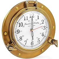 Nagina International Antique Brass Nautical Porthole Clock with Franklin Murphy's Analog Beautiful Clock Face Maritime Decor (Antique Brass)