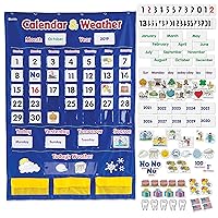 Learning Resources Calendar & Weather Pocket Chart - Classroom Calendar, Calendar and Weather Chart for Classroom, Teacher and Back to School Supplies