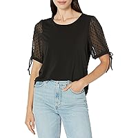 Adrianna Papell Women's Clip Dot Tie Sleeve Solid Top