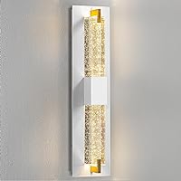 WOSHITU Modern LED Wall Sconces - 19in Dimmable Sconces Wall Lighting, White and Gold Bathroom Vanity Light with Bubble Crystal, Indoor Wall Lights for Living Room Hallway, 3000K, ETL Listed