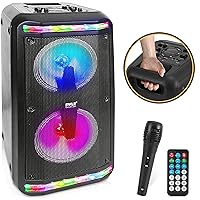 Bluetooth Speaker & Microphone System - Portable Stereo Karaoke Speaker with Wired Mic, Built-in LED Party Lights, MP3/USB, FM Radio (6.5’’ Subwoofers, 500 Watt MAX) (PPHP266B.5)
