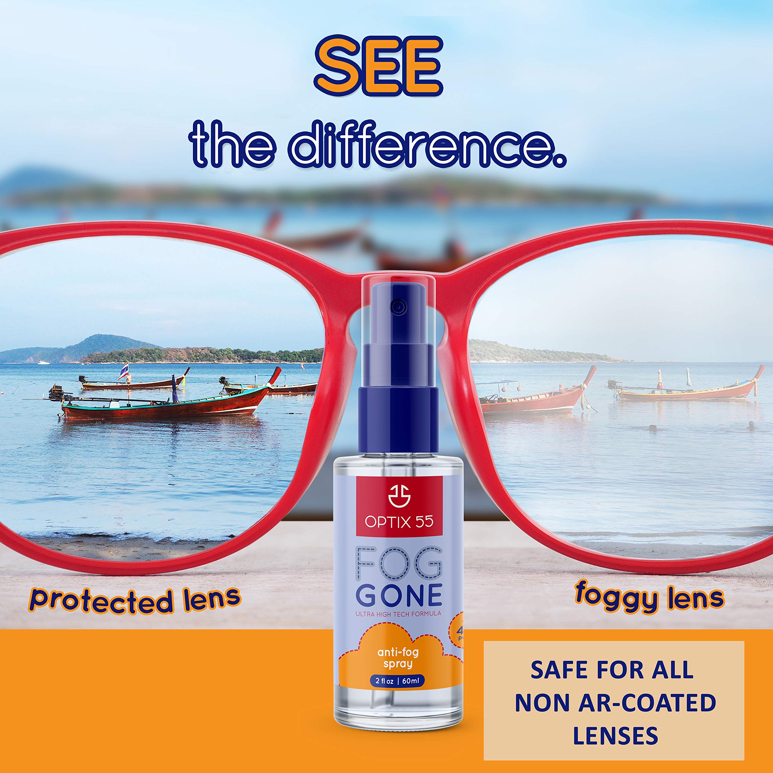 Optix 55 Anti-Fog Spray for Glasses & Non-Anti Reflective Lenses, Eyewear, Goggles