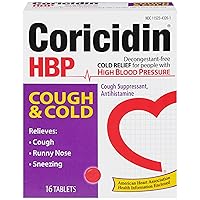 Antihistamine Cough & Cold Suppressant Tablets for People with High Blood Pressure, 16-Count Boxes (Pack of 3)