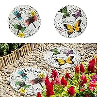 Glitzhome GH50971R Set of 2 Cement Stepping Stones with Fluttering Butterflies and Dragonflies Pattern, Multi-Colored