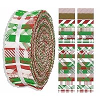 Soimoi 40Pcs Christmas Checks Print Precut Fabrics Strips Roll Up 1.5x42inches Cotton Jelly Rolls for Quilting - Red & Green