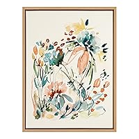 Sylvie Awaking Peach Framed Linen Textured Canvas Wall Art by Sara Berrenson, 18x24 Natural, Vibrant Floral Art for Wall