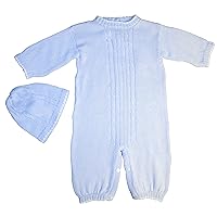 100% Cotton Baby Blue Boys 2 Piece Cable-Knit Longall with Cap Gift Set