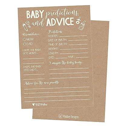 Hadley Designs 50 Rustic Advice and Prediction Cards for Baby Shower Game, New Mom & Dad Card or Mommy & Daddy To Be, For Girl or Boy Babies, Fun Gender Neutral Shower Party Favors