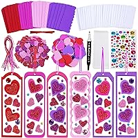Winlyn 24 Sets Valentine's Day Decorations DIY Heart Bookmarks Valentine Craft Kits Blank Foam Bookmarks with Assorted Hearts Stickers for Kids Classroom Activities Reading Party Favors Gift Exchange