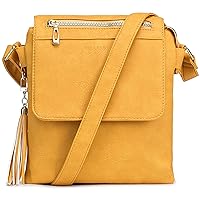 Roulens Crossbody Bag for Women, Leather Crossbody Purse Lightweight Medium Double Compartment Shoulder Bag with Tassel