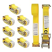 E-Track Ratchet Straps (8-Pack), 2 Inch x 12 Foot Heavy Duty Yellow ETrack Straps with 4 Foot Fixed End and Spring E-Fittings, 1,467 lbs. Working Load Limit, Logistic Ratchet Straps