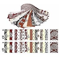 Soimoi 40Pcs Asian Block Print Cotton Precut Fabrics for Quilting Craft Strips 2.5x42inches Jelly Roll - Maroon, White, Pale Yellow, Brown