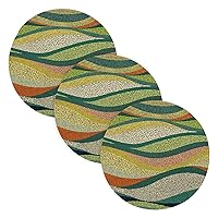 3 Pcs Pot Holders Trivets Set for Hot Dishes 15in Waves Dots Bohemian Patchwork Green Cotton Thread Weave Pan Pad for Teapot Kitchen Decor