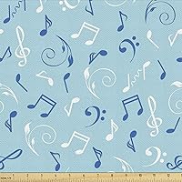 Ambesonne Music Note Fabric by The Yard, Vintage Doodle Style Floating Around Swirls and Waves, Decorative Fabric for Upholstery and Home Accents, 1 Yard, Blue Cobalt