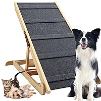 Finnhomy Adjustable Dog Ramp, Wooden Folding Dog Safety Ramp for Bed, Cars, Height Adjustable from 13
