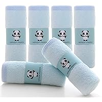HIPHOP PANDA Baby Washcloths, Rayon Made from Bamboo - 2 Layer Ultra Soft Absorbent Newborn Bath Face Towel - Reusable Baby Wipes for Delicate Skin - Blue, 6 Pack