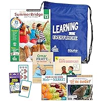 Summer Bridge Activities 1-2 Bundle, Ages 6-7, Math, Language Arts, Reading, and Science Summer Learning 2nd Grade Workbooks All Subjects, Time and Money Flash Cards, Children's Books, Drawstring Bag