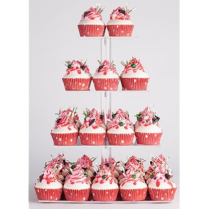 YestBuy 4 Tier Acrylic Cupcake Stand, Premium Cupcake Holder, Acrylic Cupcake Tower Display Cady Bar Party Décor – Display for Pastry(4.7