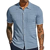 PJ PAUL JONES Mens Polo Shirt Short Sleeve Casual Knit Textured Button Down Polo Shirts with Pocket