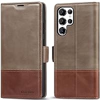 KEZiHOME Samsung Galaxy S24 Ultra Case, Genuine Leather [RFID Blocking] Galaxy S24 Ultra Wallet Case, Card Slot Flip Kickstand Magnetic Phone Cover Compatible with Samsung S24 Ultra (Gray/Brown)