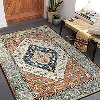 Lahome Collection Traditional Area Rug - 4x6 Non-Slip Distressed Vintage Oriental Area Rug Accent Throw Low Pile Rugs Floor Carpet for Door Mat Entryway Bedrooms Decor