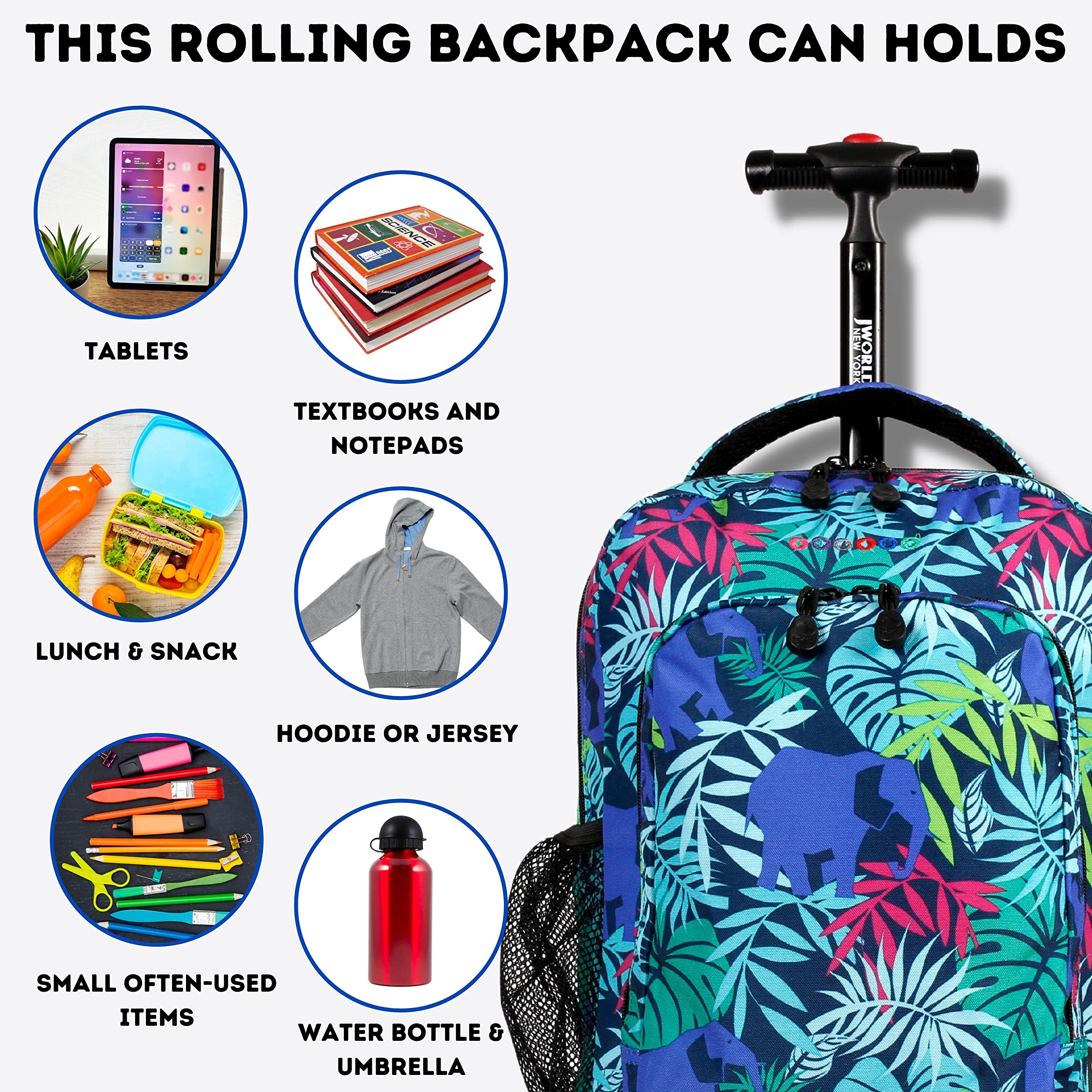 J World New York Sunny Rolling Backpack for Kids and Adults, Savanna, One Size