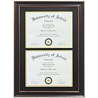 Double Diploma Frames 14x20 Fits Two 8.5x11 Inch Certificates, Documents and College Degree, Black Frame with Golden Trim for 8 1/2 x 11 with Black Gold Double Mat, Wall Mounting