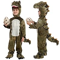 Spooktacular Creations Realistic T-rex Costume Dinosaur Jumpsuit with Toy Egg for Kids Halloween Dress-up Party