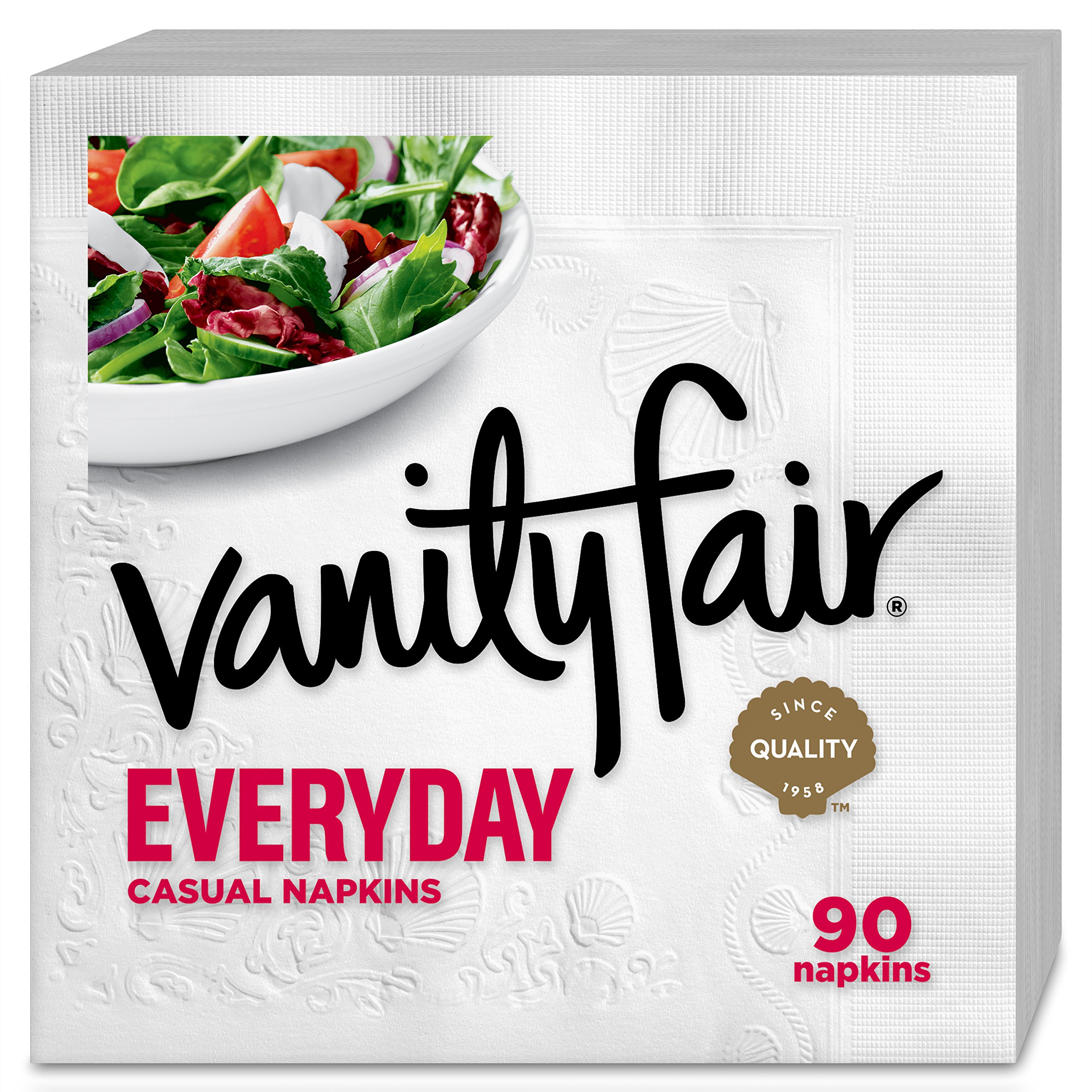 Vanity Fair Everyday Napkins, 1080 Count, White Paper Napkins, 90 Count (Pack of 12)